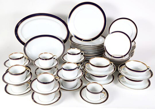 Fitz and Floyd "Starburt" Cobalt Inglaze Dinner Service, 73 pieces, comprising: