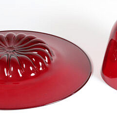 Large Ruby Venetian Glass Centerpiece Bowl and Ice Bucket