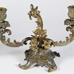 Pair of Gilt Bronze Two-Light Floral Candelabra, 19th Century