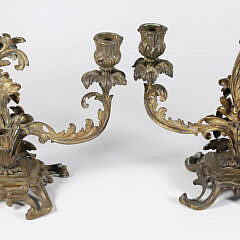 Pair of Gilt Bronze Two-Light Floral Candelabra, 19th Century