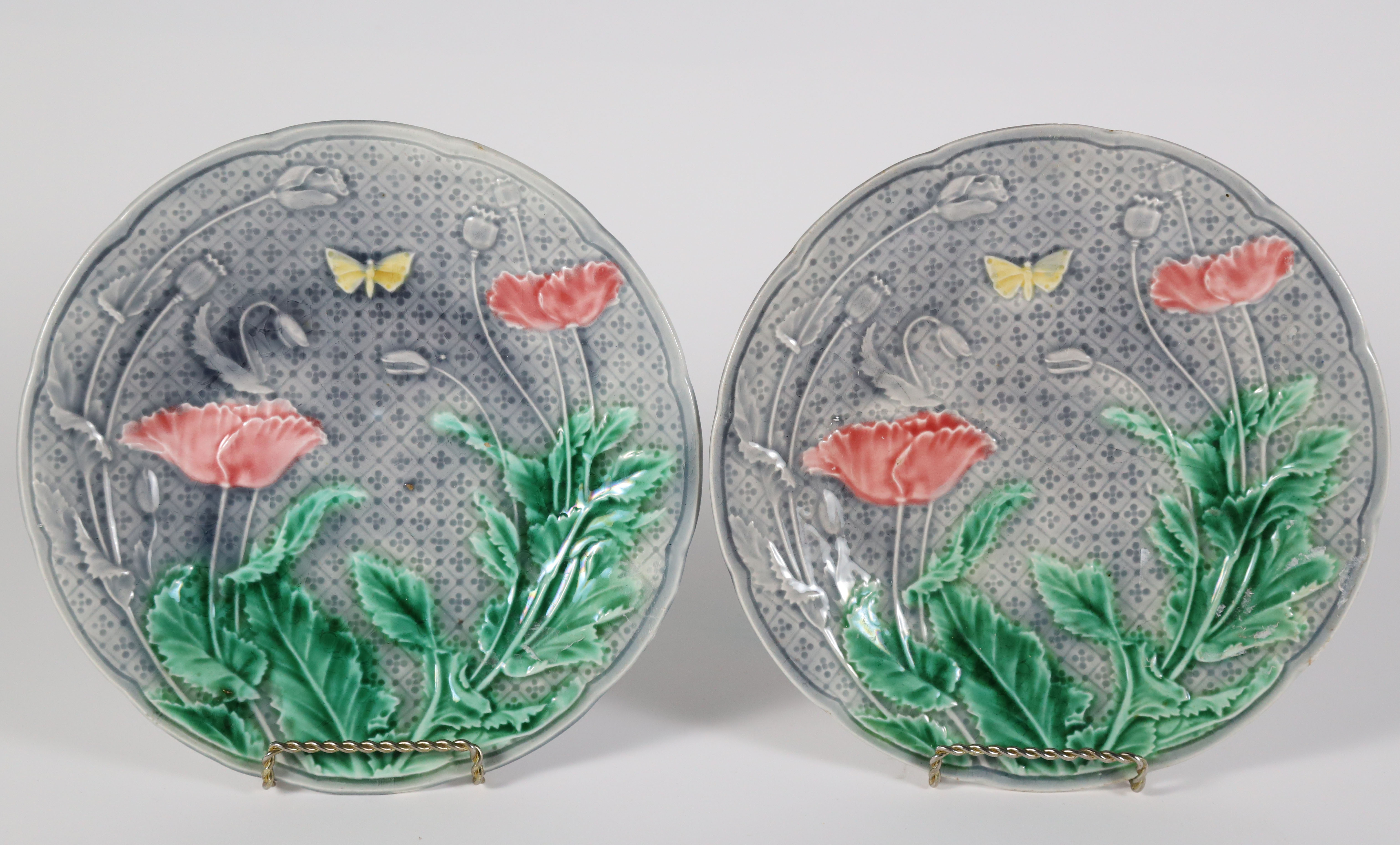 Pair of Porcelain Opaques Design Poppy Plates