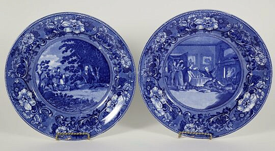 Two Dr. Lyntax Blue Staffordshire Platters