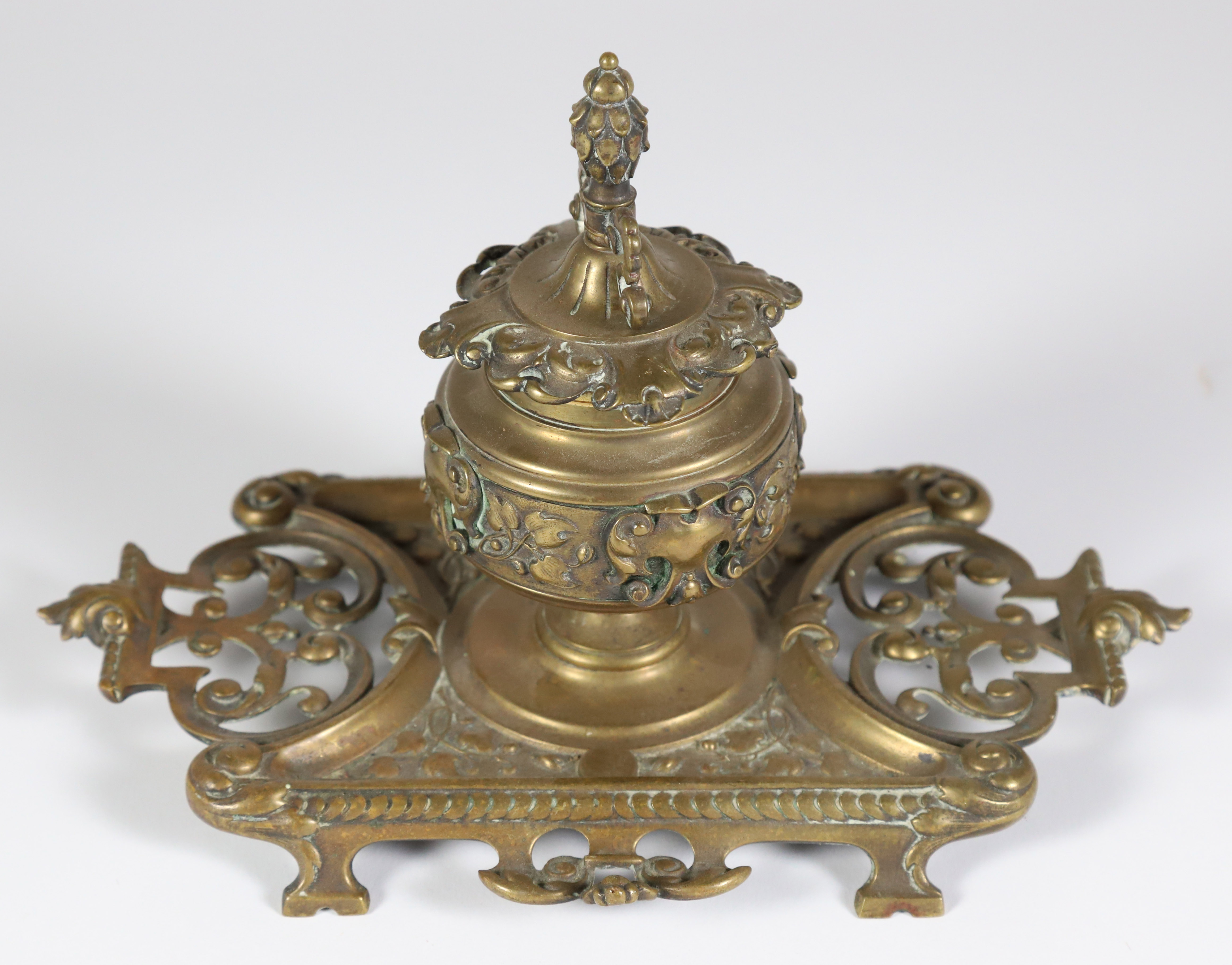 Brass Repousse Inkstand 