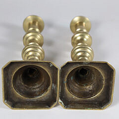 Pair of Antique Multi-turned Brass Candlesticks 