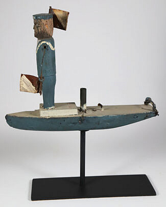 Primitive Sailor on Ship Whirligig with Signal Flags