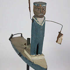 Primitive Folk Art Sailor on Ship Whirligig with Signal Flags