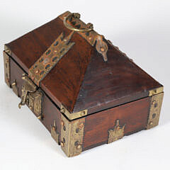 Antique Brass Mounted Pagoda Top Box, 19th Century 