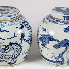 Pair of Chinese Blue and White Covered Ginger Jars