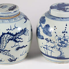 Two Chinese Blue and White Covered Ginger Jars