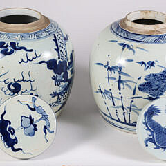 Two Chinese Blue and White Covered Ginger Jars