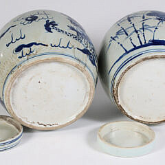 Two Chinese Blue and White Covered Ginger Jars