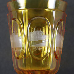19th Century Bohemian Amber Glass Goblet With Etched City Decoraton 