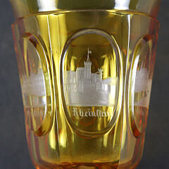 19th Century Bohemian Amber Glass Goblet With Etched City Decoraton 