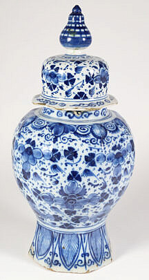 Delft Pedestal Porcelain Covered Blue and White Ginger Jar 