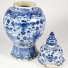 Delft Porcelain Blue and White Covered Jar, 19th Century