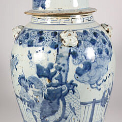 Chinese Blue and White Canton Style Covered Temple Jar