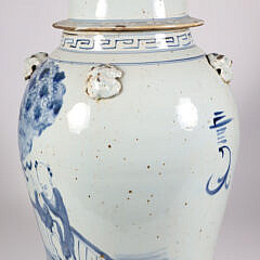 Chinese Blue and White Canton Style Covered Temple Jar