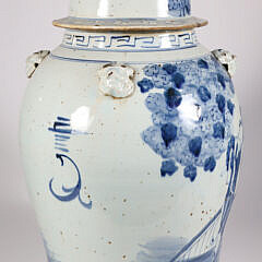 Chinese Blue and White Canton Style Covered Temple Jar