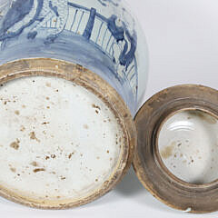 Chinese Blue and White Canton Style Covered Temple Jar