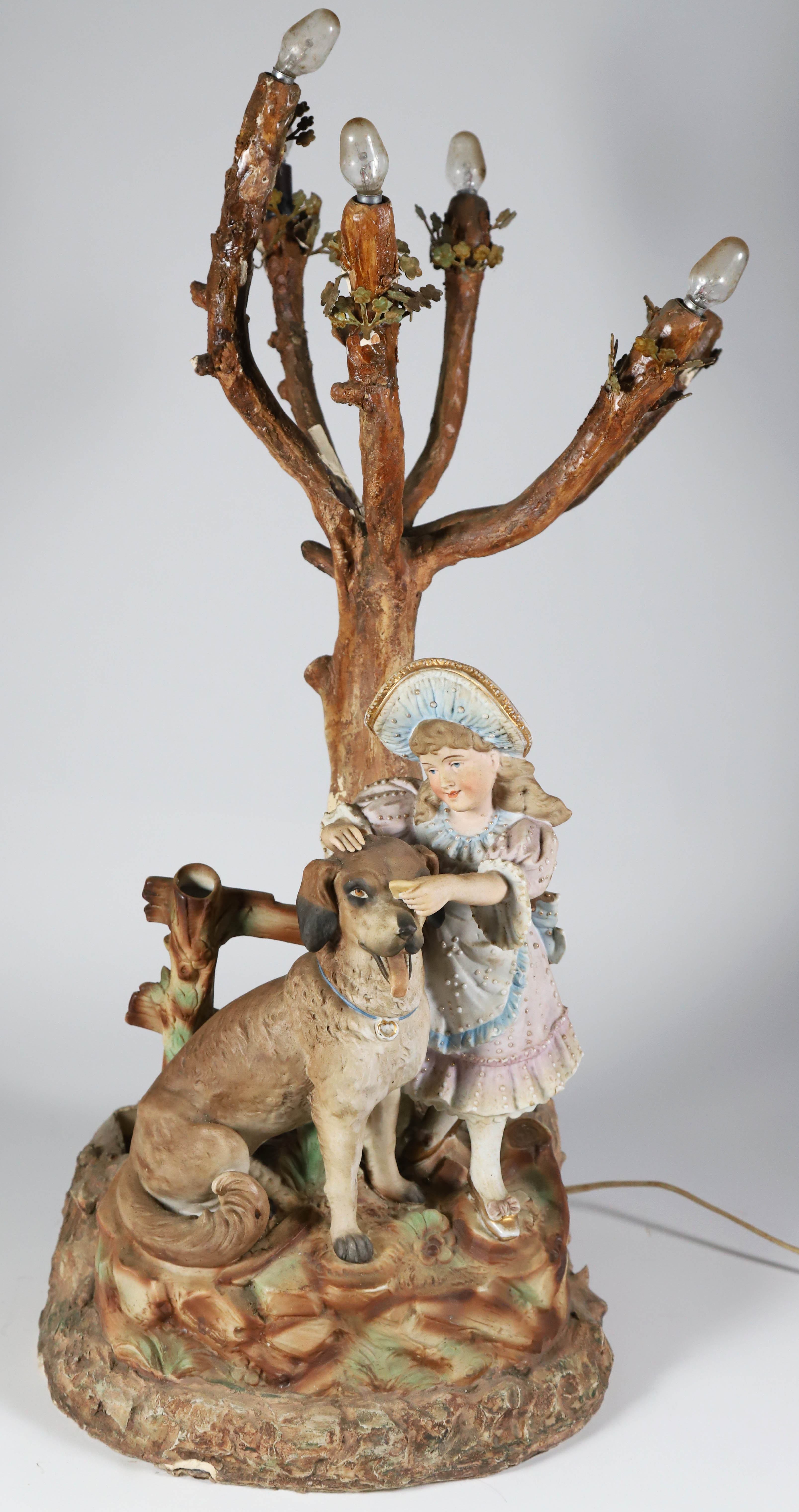 Bisque "Child with Dog" Ceramic Lamp