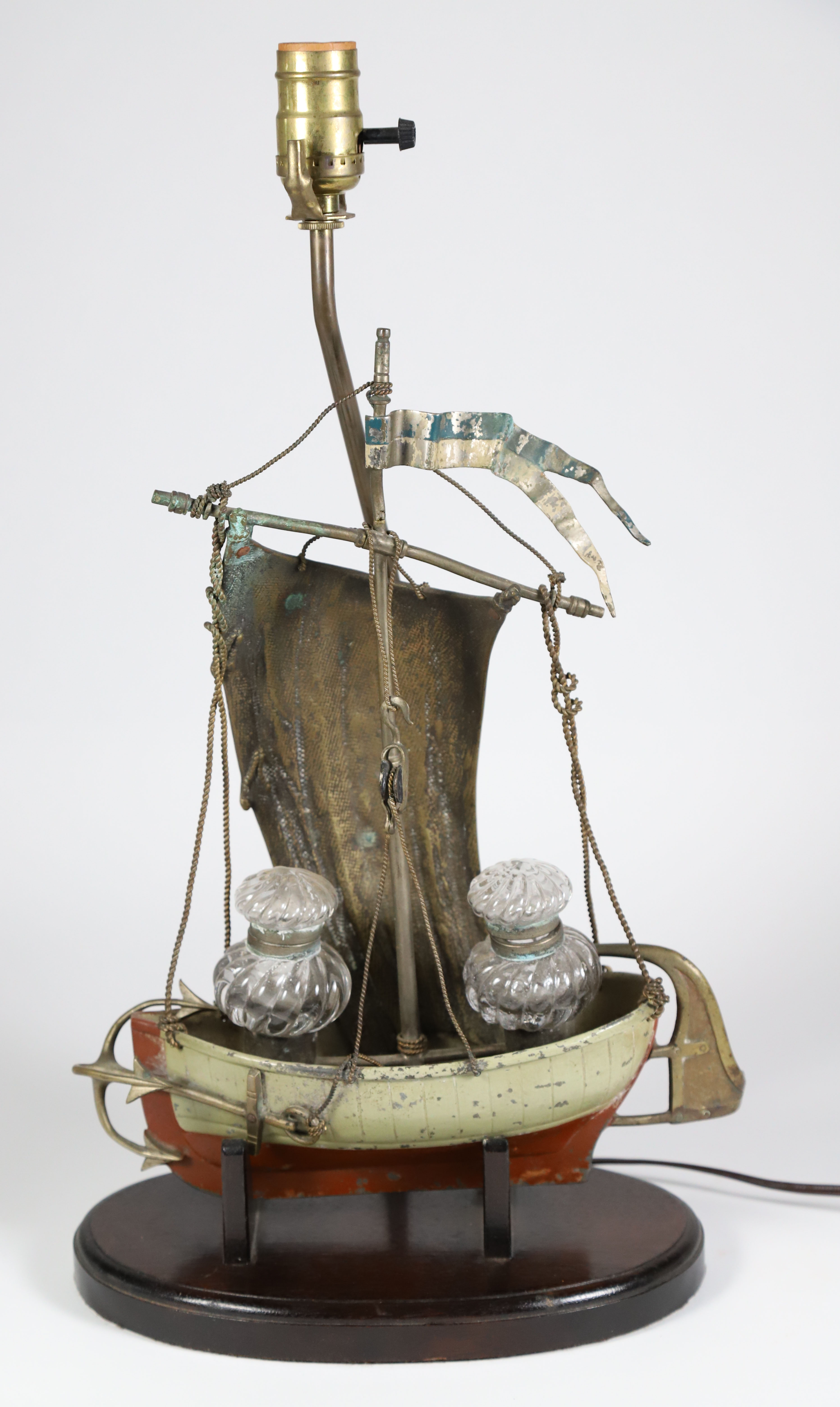 19th Century French Tole Boat Ink Stand Mounted as a Lamp 
