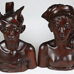 Pair of Carved Mahogany Busts