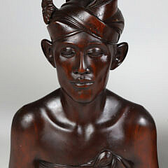 Pair of Vintage Ethnic Carved Mahogany Busts