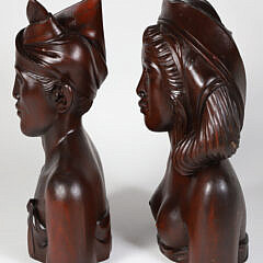 Pair of Vintage Ethnic Carved Mahogany Busts