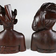 Pair of Vintage Ethnic Carved Mahogany Busts