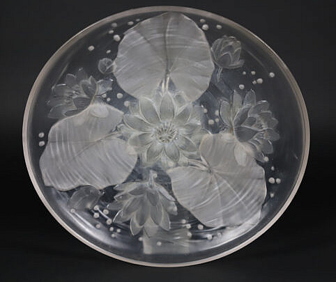 Verlyn Frosted Glass Water Lily Embossed Shallow Bowl