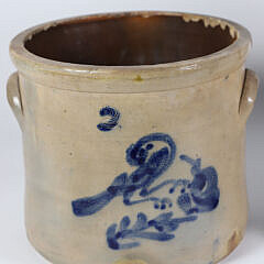 American Salt Glazed Stoneware Crock and Spongeware Water Container with Spigot, 19th Century
