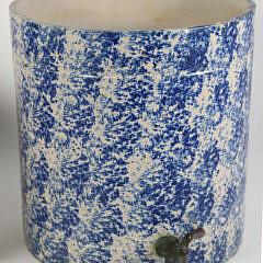 American Salt Glazed Stoneware Crock and Spongeware Water Container with Spigot, 19th Century