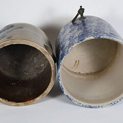 American Salt Glazed Stoneware Crock and Spongeware Water Container with Spigot, 19th Century