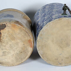 American Salt Glazed Stoneware Crock and Spongeware Water Container with Spigot, 19th Century