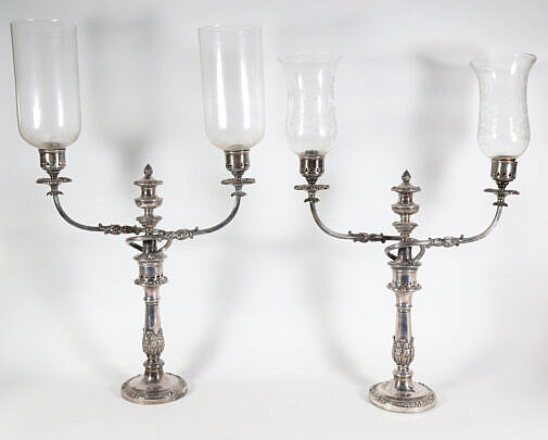 Pair of Sheffield Silver Plated Two-Light Candelabra