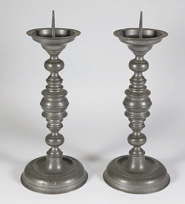 Pair of 19th Century Continental Pewter Pricket Sticks 