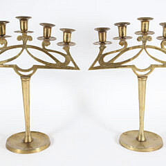 Pair of Art Nouveau Brass 5-Light Candelabra 