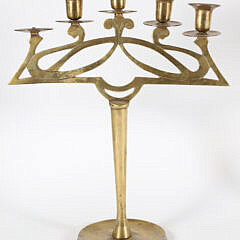 Pair of Art Nouveau Brass 5-Light Candelabra 