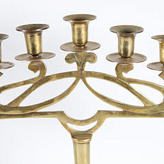 Pair of Art Nouveau Brass 5-Light Candelabra 