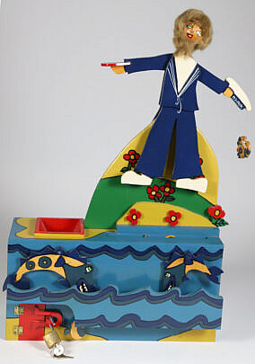 Broomhill Carved and Painted Wood Toy Bank