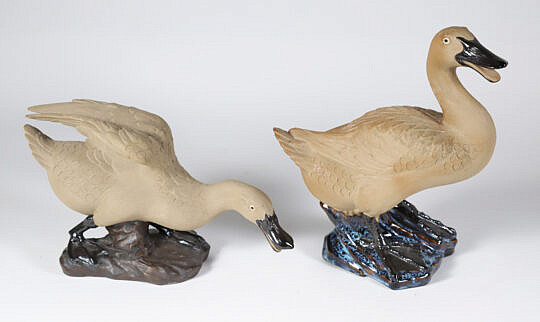 Two Chinese Export Partial Glazed Ducks