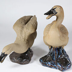 Two Vintage Chinese Export Partial Glazed Ducks