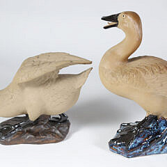 Two Vintage Chinese Export Partial Glazed Ducks