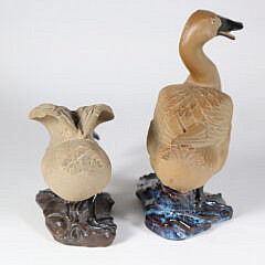 Two Vintage Chinese Export Partial Glazed Ducks