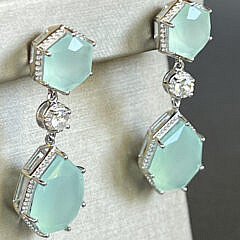 Pair of Aqua-Chalcedony and White Topaz Sterling Silver Drop Earrings