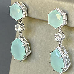 Pair of Aqua-Chalcedony and White Topaz Sterling Silver Drop Earrings