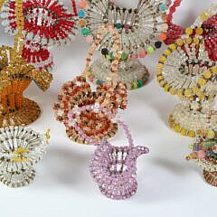 Group of 14 Vintage Handmade Folk Art Safety Pin Baskets in a Variety of Colors