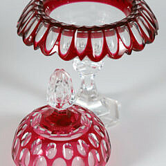 Ruby Cut to Clear Glass Covered Pedestal Compote, 19th Century