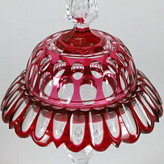 Ruby Cut to Clear Glass Covered Pedestal Compote, 19th Century