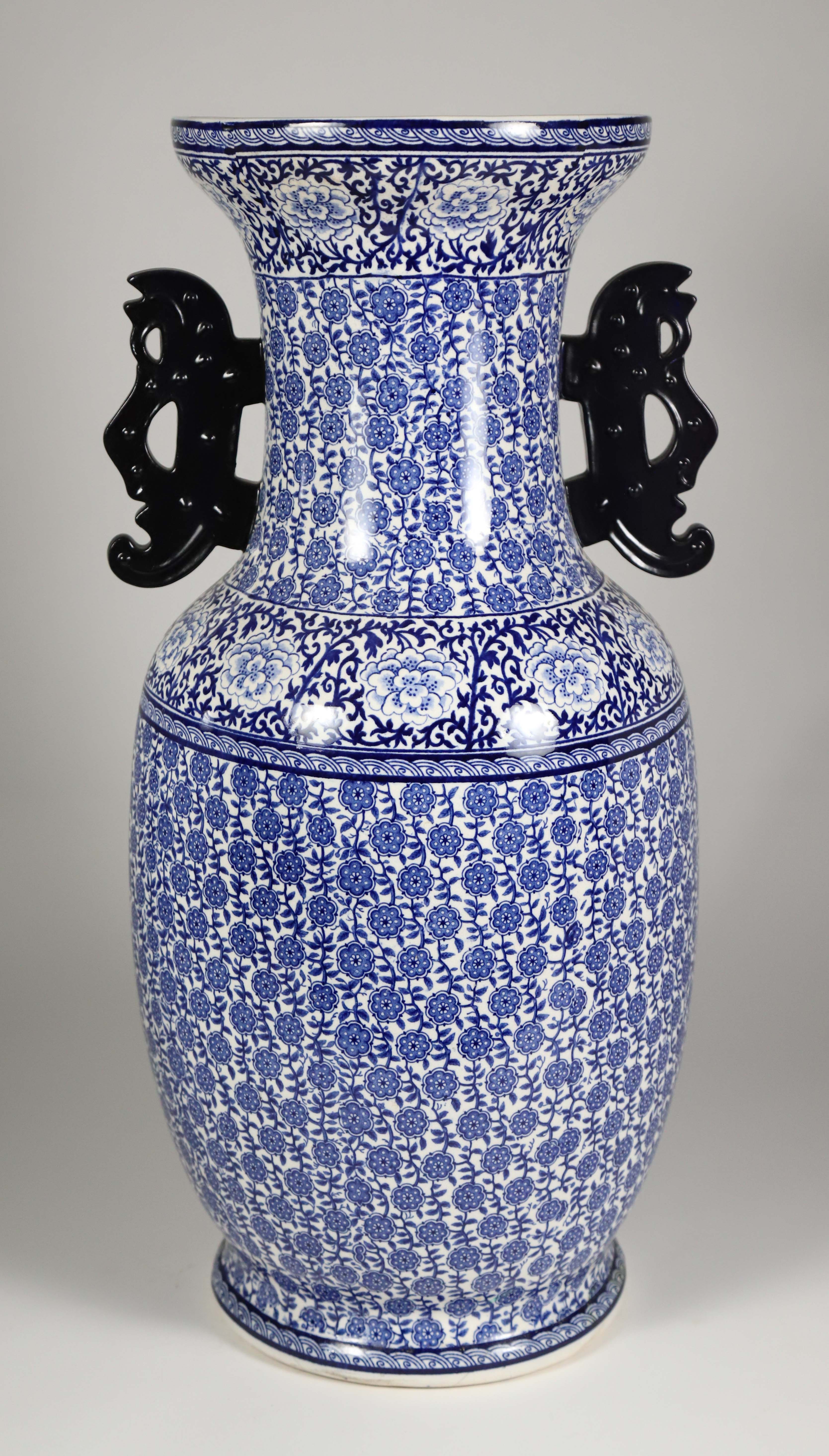 Vintage Chinese Blue and White Porcelain Temple Vase Vintage Chinese